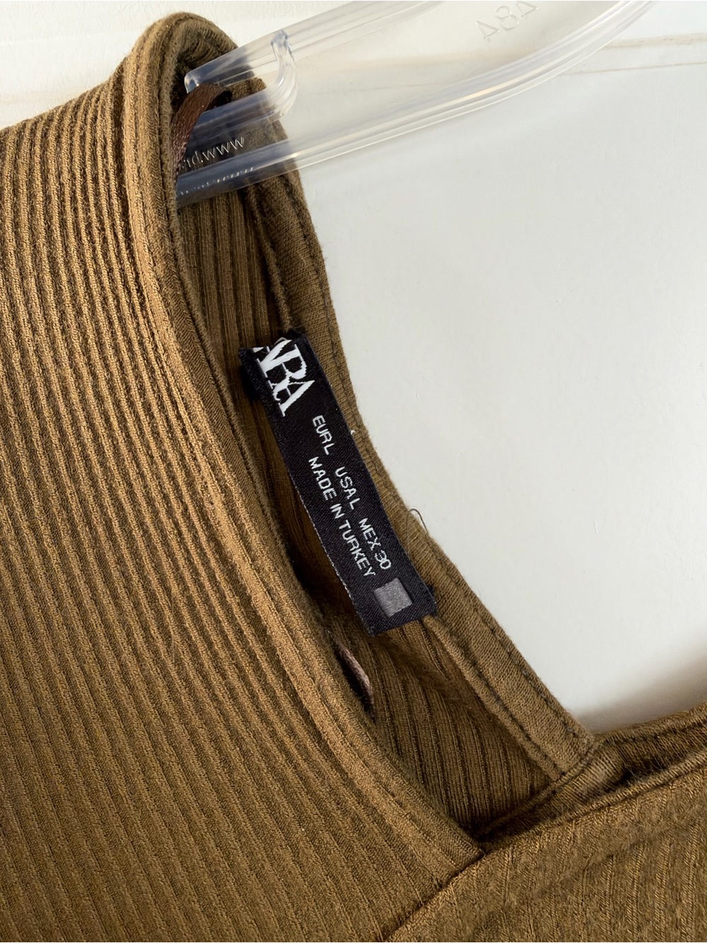 Zara Women’s Asymmetric Ribbed Long-Sleeve Top — Olive Brown - Picture 3 of 5